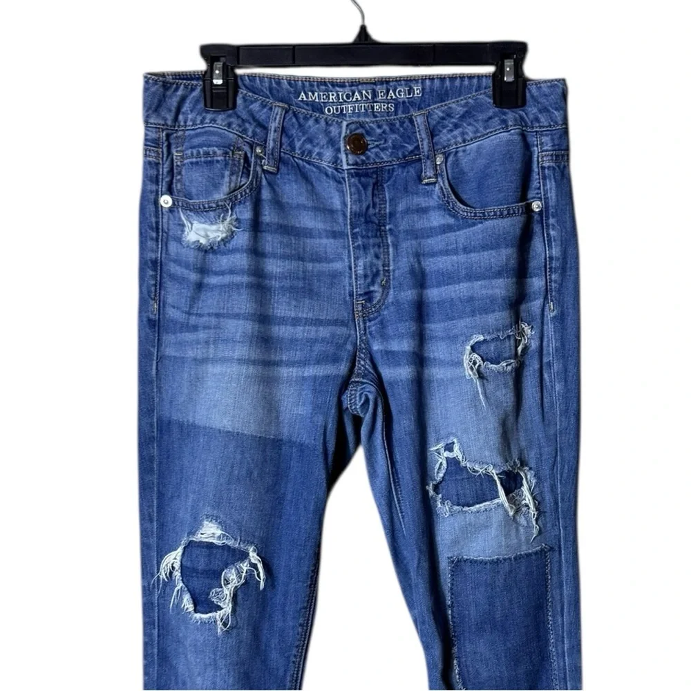 Vtg Y2K American‎ Eagle Tom Girl Patchwork Jeans 4 Grunge Edgy Festival Low Rise